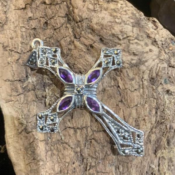 Silver Amethyst Cross Pendant