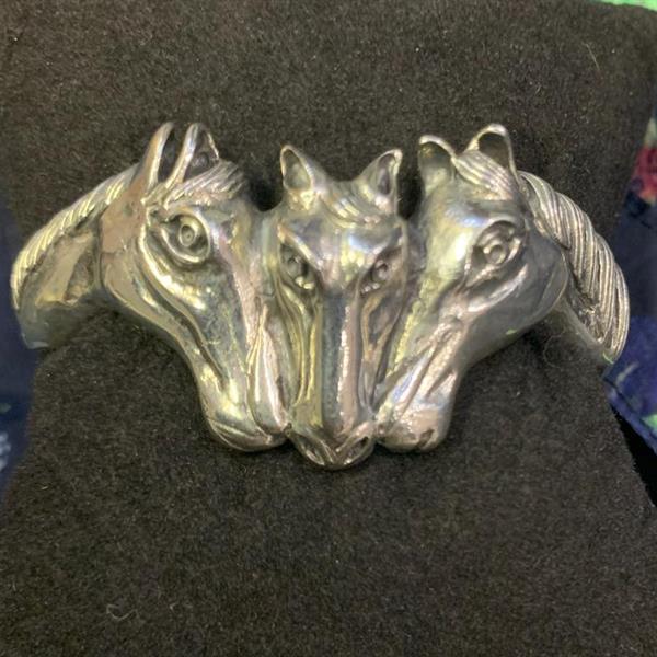 Large Silver Horse Head Bangle