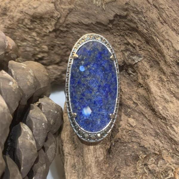 Silver, Marcasite Lapis Ring