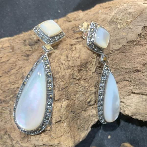 Silver, marcasite mother or pearl earrings