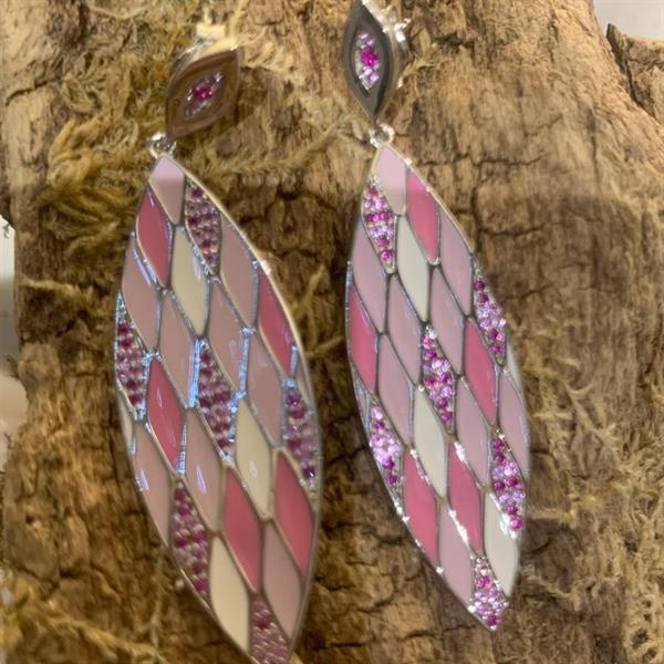 Silver and Pink enamel earrings